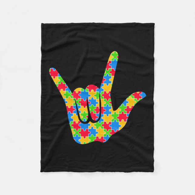 Asl Love Sign Language Autism Awareness Support Lo Fleece Blanket (Front)