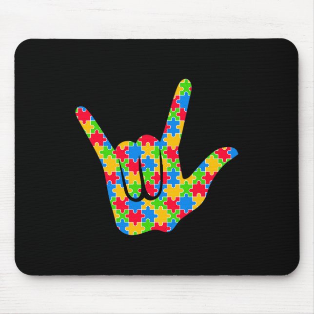 Asl Love Sign Language Autism Awareness Support Lo Mouse Pad (Front)