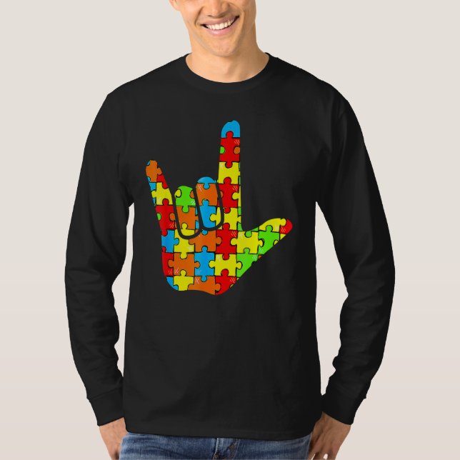 Asl Love Sign Language Autism Awareness Support T-Shirt (Front)