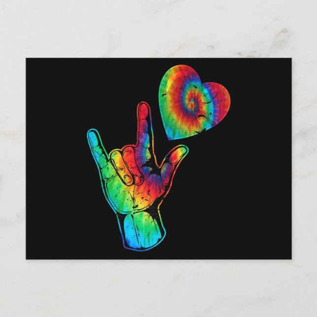 ASL Love Sign Language Autism Awareness Support Ti Postcard (Front)