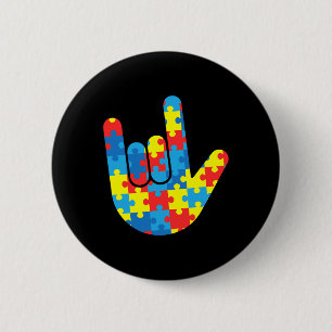 Asl Love Sign Language Autism Gift Awareness Suppo 6 Cm Round Badge