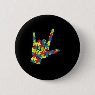 ASL Love Sign Language Autism Gift Awareness Suppo 6 Cm Round Badge
