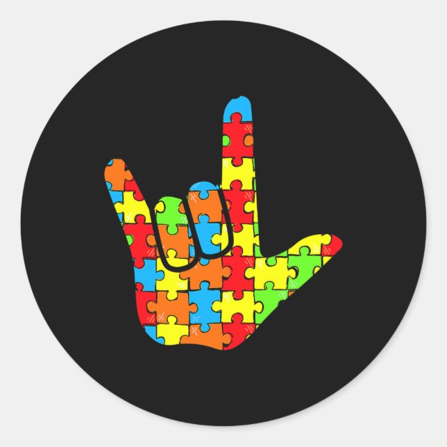 ASL Love Sign Language Autism Gift Awareness Suppo Classic Round Sticker (Front)