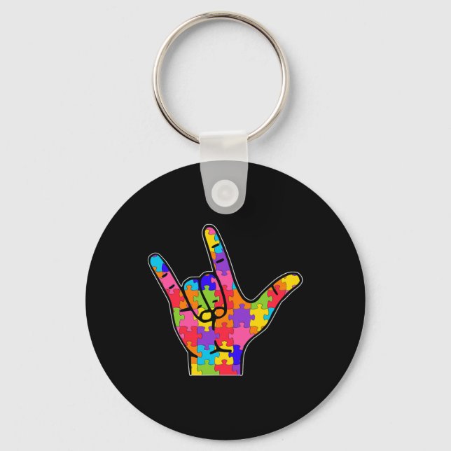 ASL Love Sign Language Autism Gift Awareness Suppo Key Ring (Front)