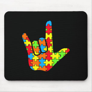 ASL Love Sign Language Autism Gift Awareness Suppo Mouse Pad