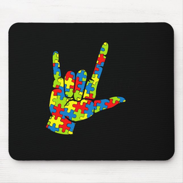 ASL Love Sign Language Autism Gift Awareness Suppo Mouse Pad (Front)