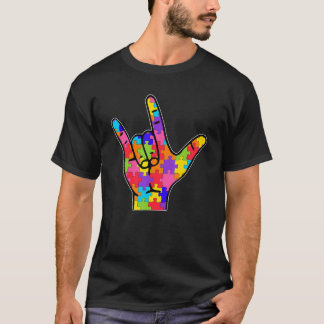 ASL Love Sign Language Autism Gift Awareness Suppo T-Shirt