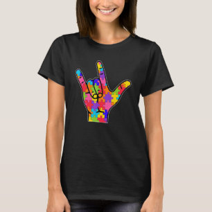 ASL Love Sign Language Autism Gift Awareness Suppo T-Shirt