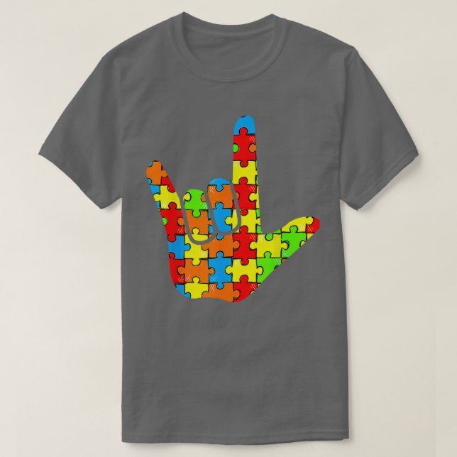 ASL Love Sign Language Autism Gift Awareness Suppo T-Shirt (Design Front)