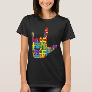 ASL Love Sign Language - Autistic Puzzle Autism Aw T-Shirt