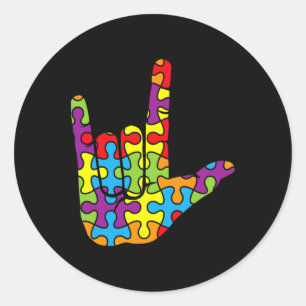 Asl Love Sign Language Autistic Puzzle Autism Awar Classic Round Sticker