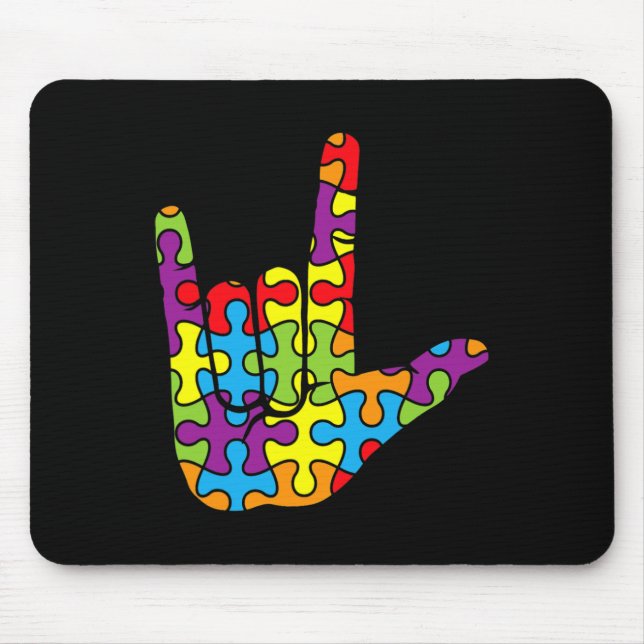ASL Love Sign Language Autistic Puzzle Autism Awar Mouse Pad (Front)