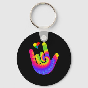ASL Love Sign Language Hand Autism Awareness Heart Key Ring