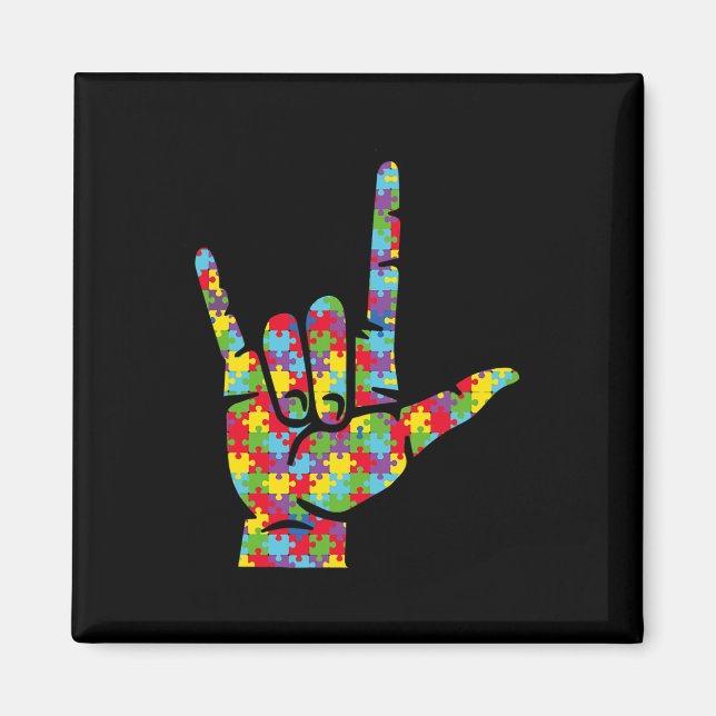 ASL Love Sign Language Hand Autism Awareness Puzzl Magnet (Front)