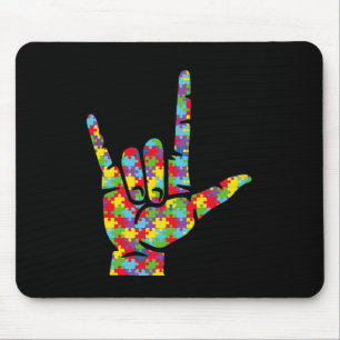 ASL Love Sign Language Hand Autism Awareness Puzzl Mouse Pad