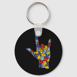 ASL Love Sign Language Hand Autism Awareness Suppo Key Ring