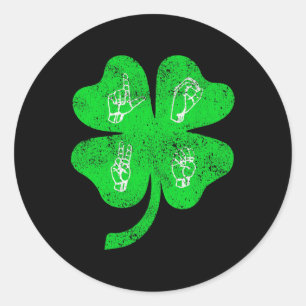 ASL Love Sign Language St Patrick's Day Deaf Aware Classic Round Sticker