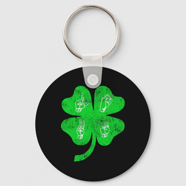 ASL Love Sign Language St Patrick's Day Deaf Aware Key Ring (Front)