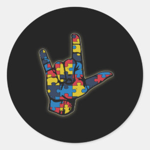 Asl Love Sign Language Tee Autism Awareness Suppor Classic Round Sticker