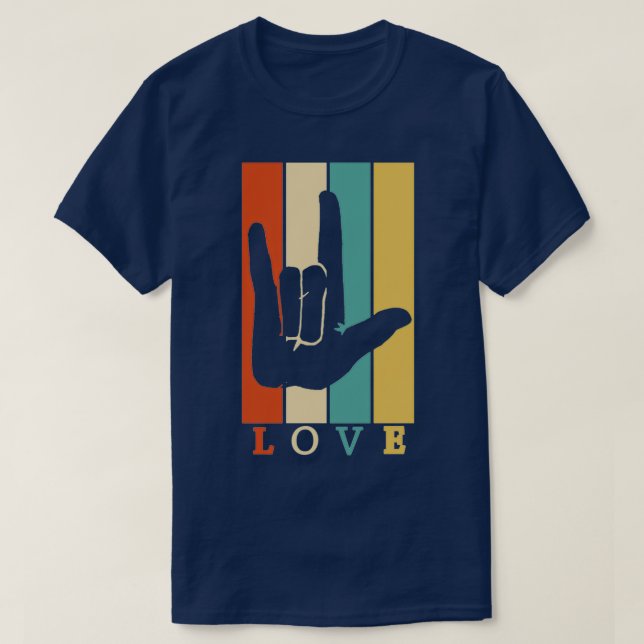 Asl Love Vintage Retro Sign Language T-Shirt (Design Front)