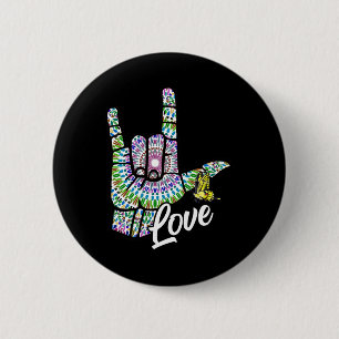 ASL Love You Hand Sign Language Butterfly Deaf Awa 6 Cm Round Badge