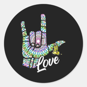 ASL Love You Hand Sign Language Butterfly Deaf Awa Classic Round Sticker