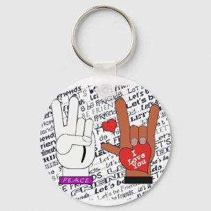 ASL Peace Love Let's Be Friends Key Ring