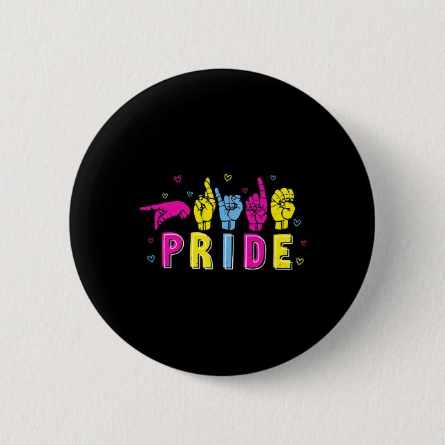 Asl Pride Pan Rainbow Sign Language Deaf Awareness 6 Cm Round Badge (Front)