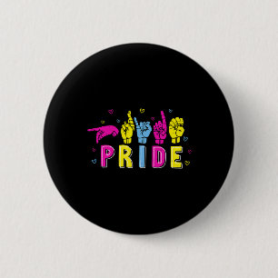 Asl Pride Pan Rainbow Sign Language Deaf Awareness 6 Cm Round Badge