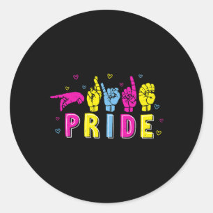 Asl Pride Pan Rainbow Sign Language Deaf Awareness Classic Round Sticker