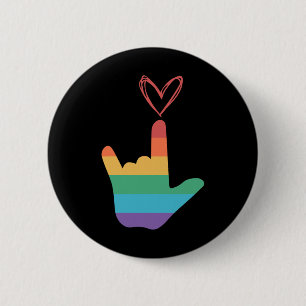Asl Rainbow Love Symbol Deaf  6 Cm Round Badge