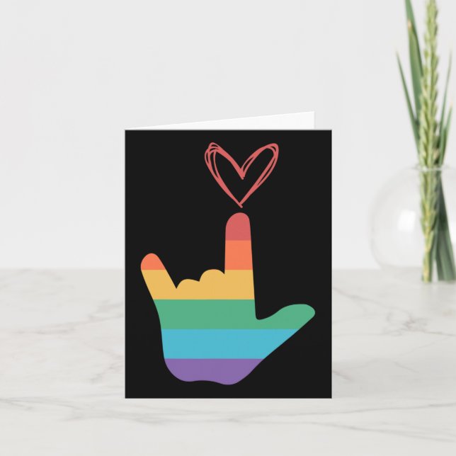 Asl Rainbow Love Symbol Deaf  Card (Front)