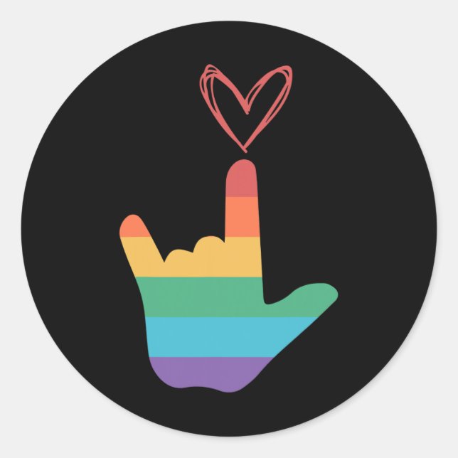 Asl Rainbow Love Symbol Deaf  Classic Round Sticker (Front)
