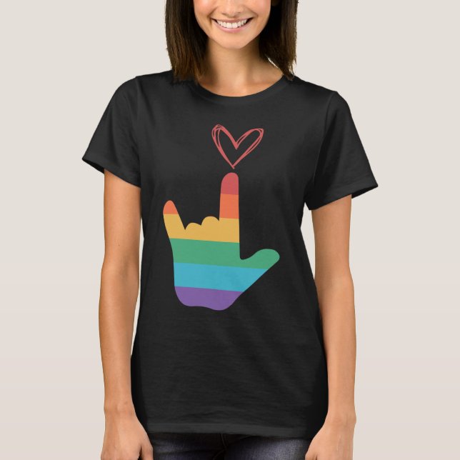 Asl Rainbow Love Symbol Deaf  T-Shirt (Front)