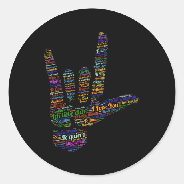 Asl Sign I Love You In 40 Different Languages Asl Classic Round Sticker (Front)