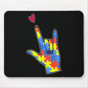 ASL Sign Language Autism Awareness Colorful Puzzle Mouse Pad