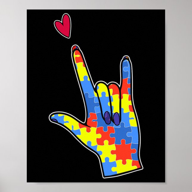 Asl Sign Language Autism Awareness Colourful Puzzl (Front)