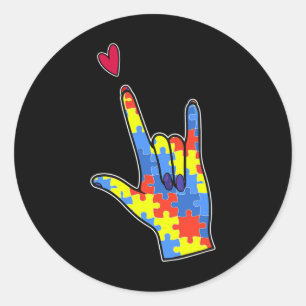 Asl Sign Language Autism Awareness Colourful Puzzl Classic Round Sticker