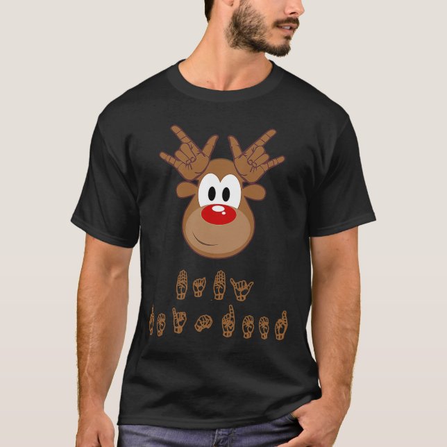 ASL Sign Language Deaf Christmas Reindeer Baby Dee T-Shirt (Front)