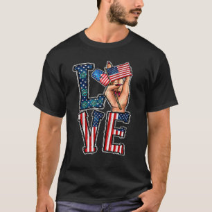 Asl Sign Language I Love You American Flag  4th Of T-Shirt