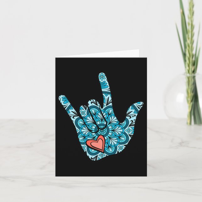 Asl Sign Language I Love You Gesture Heart Deaf Aw Card (Front)