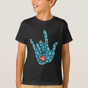 Asl Sign Language I Love You Gesture Heart Deaf Aw T-Shirt