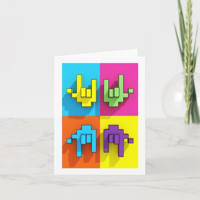 ASL Sign Language Pixel Love Pop Greeting Card (Front)
