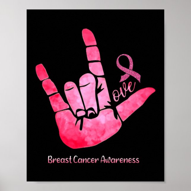 Asl Sign Love Breast Cancer Awareness Pink Ribbon  (Front)