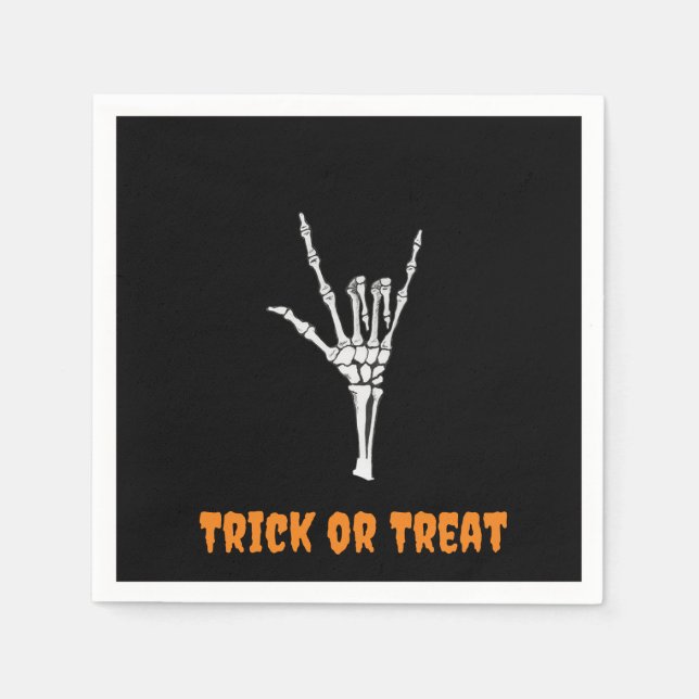ASL Skeleton ILY Hand -Trick or Treat! Napkin (Front)