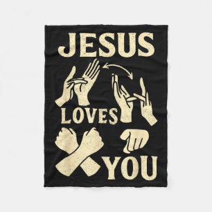 Asl Teacher American Sign Language Christian Jesus Fleece Blanket