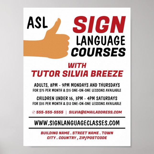 ASL Thumbs-up Gesture Sign Language Course Advert (Front)