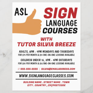 ASL Thumbs-up Gesture Sign Language Course Advert  Flyer