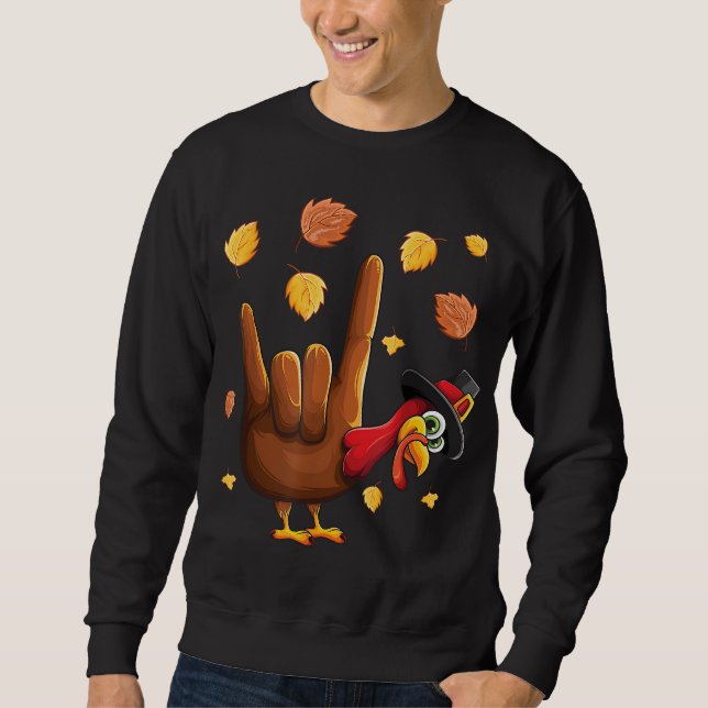 ASL Tukey American Sign Language I Love You Thanks Sweatshirt (Front)
