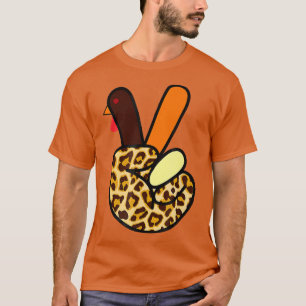 ASL Turkey Hand Peace Sign Leopard Thanksgiving Pe T-Shirt